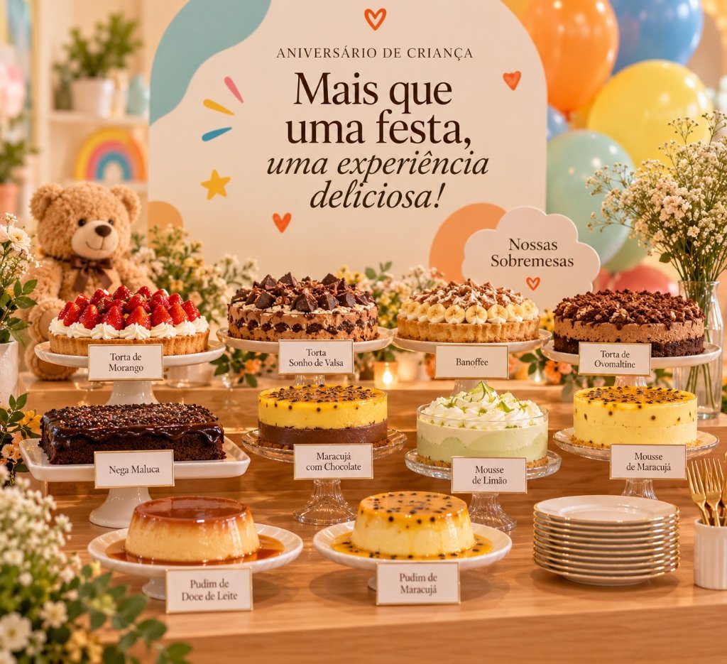 Sobremesas Artesanais do Buffet Infantil Cozinha Boêmia